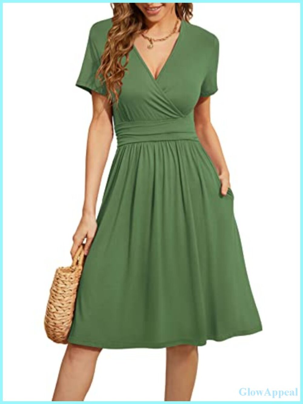 Women's Floral A-Line Sundress V-Neck Short Sleeve Party Dress with Pockets
